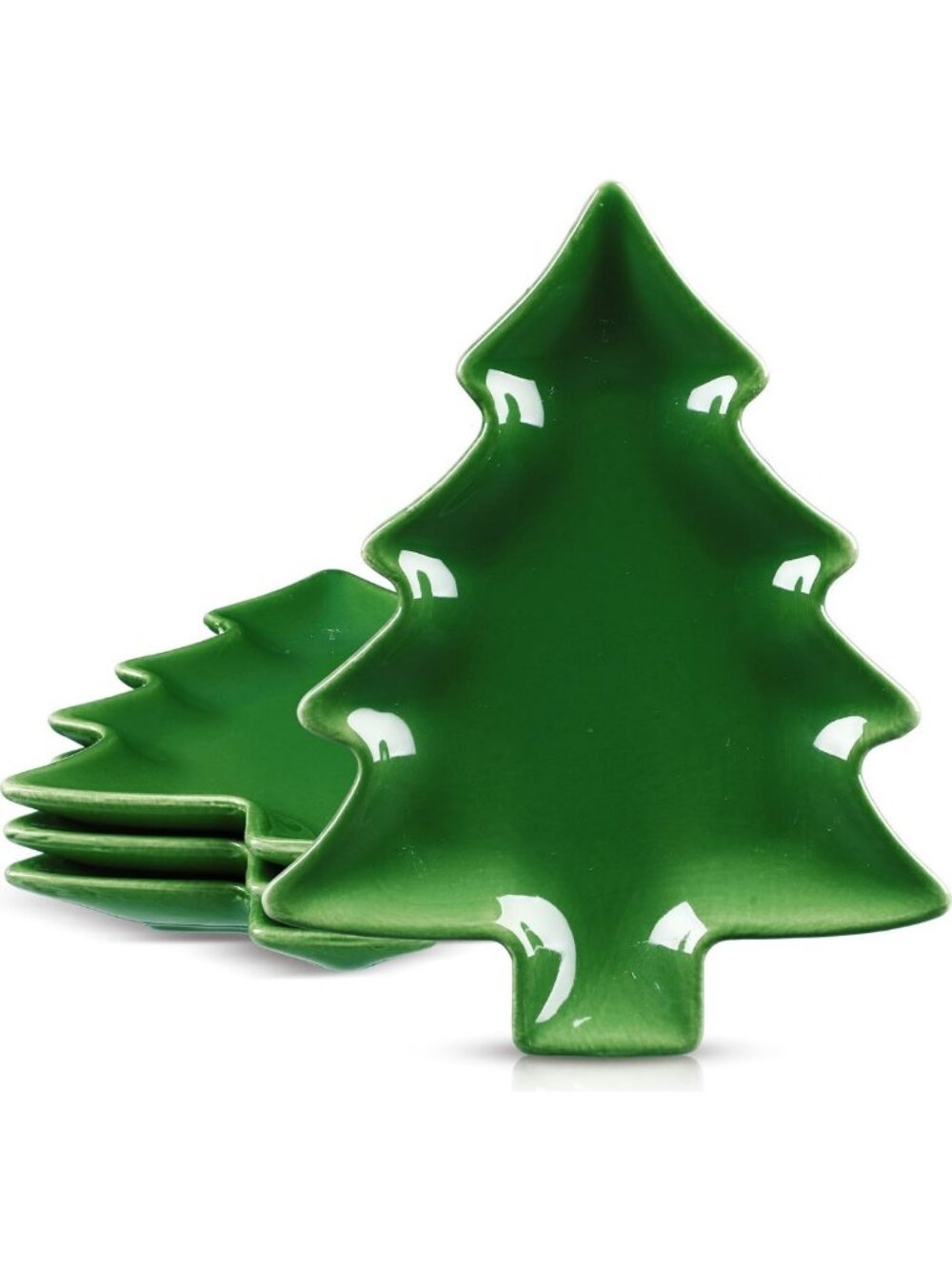 Set of 4 Ceramic Christmas Tree Plates - 5.91'' Appetizer & Candy Dishes